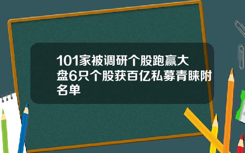 101家被调研个股跑赢大盘6只个股获百亿私募青睐附名单