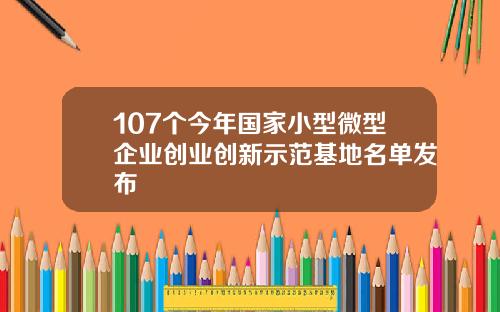107个今年国家小型微型企业创业创新示范基地名单发布