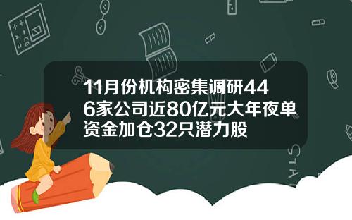 11月份机构密集调研446家公司近80亿元大年夜单资金加仓32只潜力股