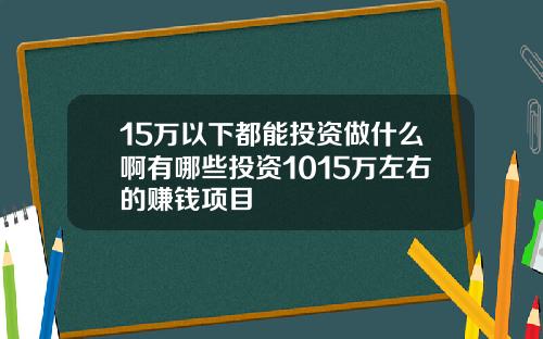 15万以下都能投资做什么啊有哪些投资1015万左右的赚钱项目