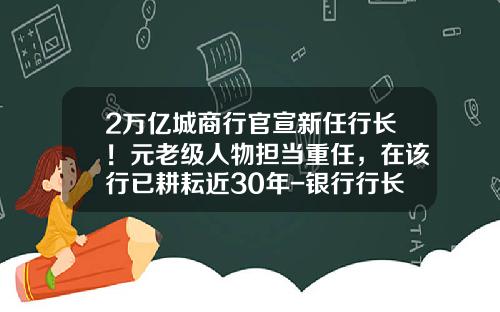 2万亿城商行官宣新任行长！元老级人物担当重任，在该行已耕耘近30年-银行行长任期多少年