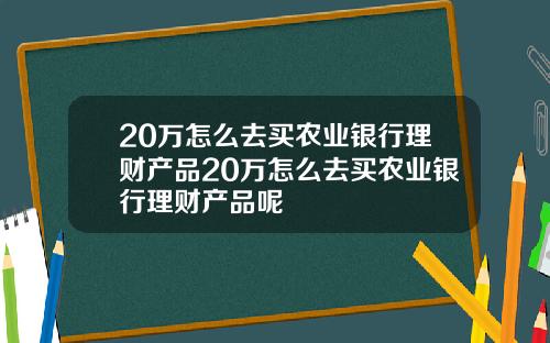 20万怎么去买农业银行理财产品20万怎么去买农业银行理财产品呢