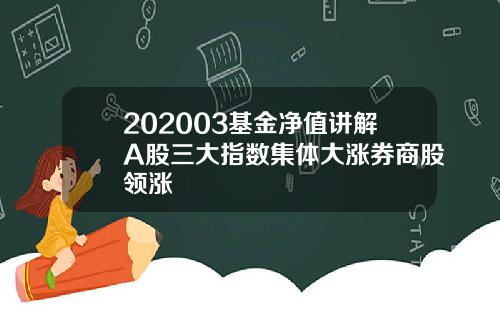 202003基金净值讲解A股三大指数集体大涨券商股领涨
