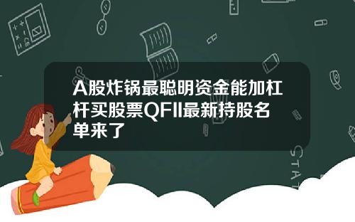 A股炸锅最聪明资金能加杠杆买股票QFII最新持股名单来了