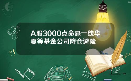 A股3000点命悬一线华夏等基金公司降仓避险