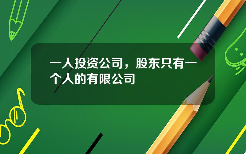 一人投资公司，股东只有一个人的有限公司