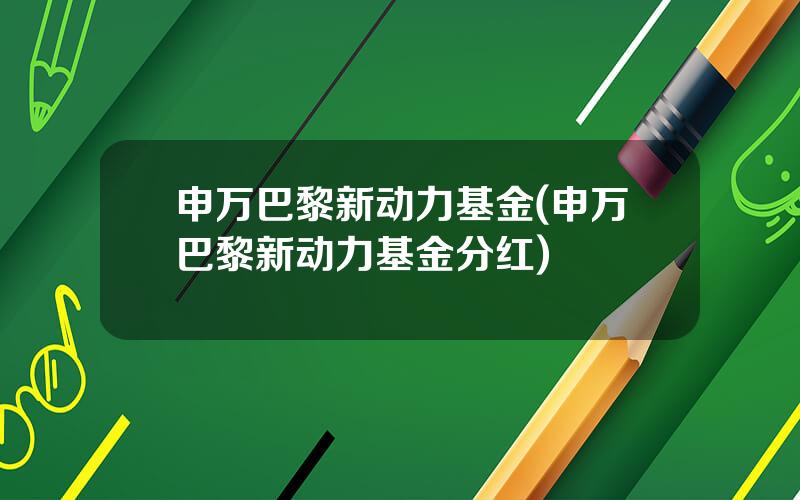 申万巴黎新动力基金(申万巴黎新动力基金分红)